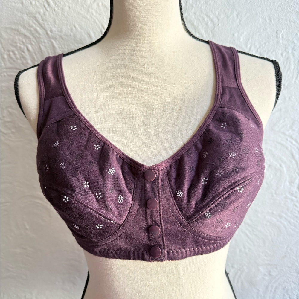 Comfort Front-Closure Purple Floral Wireless Bra